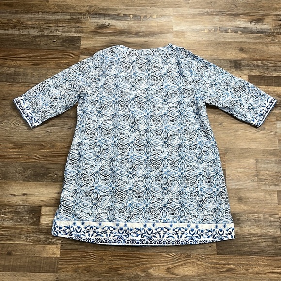 Lands End Embroidered V-neck Cotton Blue Print Tunic Sz 1X Dress Coverup Coastal - Picture 8 of 16